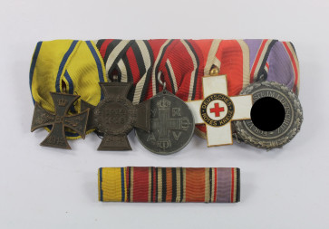 Ordenschnalle 5X + Feldspange, Fahnenfabrik Mehn Inhaber Erich Grothe Braunschweig Seit 1890 - Militaria-Berlin