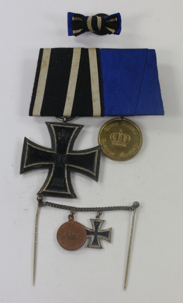 Ordensschnalle 2X, mit Miniaturkette und Knopflochdekoration, Gust. Uhlig Orden u. Ehrenzeichen Halle s. untere Leipzigerstr. - Militaria-Berlin
