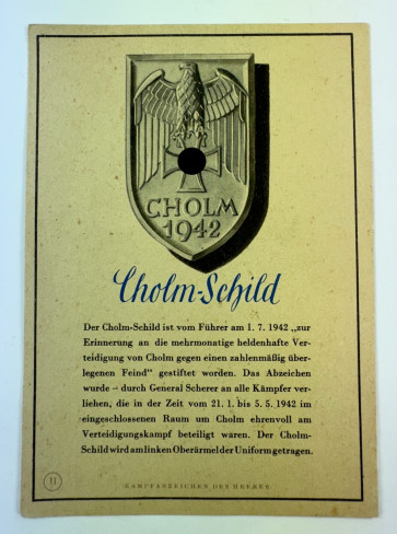 Propagandapostkarte Cholmschild, Kampfabzeichen des Heeres Nr. 11  - Militaria-Berlin