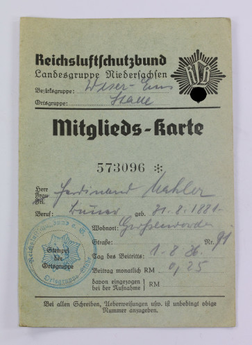 Reichsluftschutzbund (RLB), Mitglieds-Karte - Militaria-Berlin