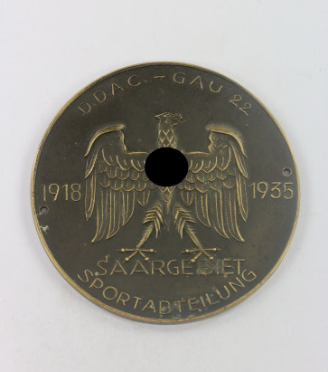 Plakette, DDAC - Gau 22 1918 - 1935 Saargebiet Sportabteilung, Hst. Redo Saarlouis - Militaria-Berlin