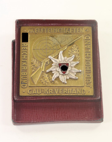 Plakette N.S. Reichskriegerbund Meisterschaften Gau-KR. Verband Süd (Hochland) 1940, Hst. Carl Poellath Schrobenhausen - Militaria-Berlin