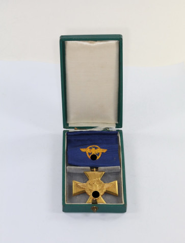 Polizei-Dienstauszeichnung in Gold (25 Jahre), im Etui, 1. Form, Für Treue Dienste in der Polizei - Militaria-Berlin