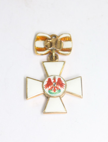 Preußen, 16 MM Miniatur Roteradler Orden 3.Klasse mit Schleife und Jubiläumszahl, Gold (!) - Militaria-Berlin