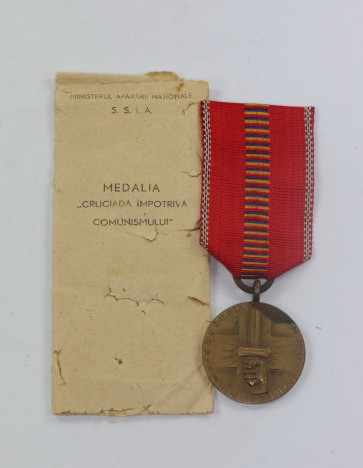 Rumänien, Medaille Kreuzzug gegen den Kommunismus, in Verleihungstüte - Militaria-Berlin