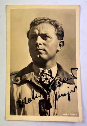 Signierte Portrait Karte Schwerterträger Oberst Walter Oesau - Militaria-Berlin