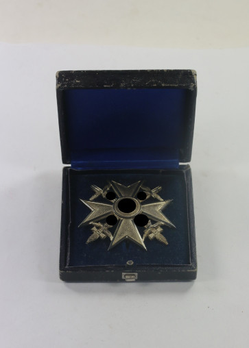 Spanienkreuz in Silber mit Schwertern, Silber 900, im Etui - Militaria-Berlin