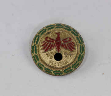 Standschützen Tirol-Vorarlberg, Gaumeisterabzeichen 1944 in Gold mit Eichenlaubkranz "Pistole" - Militaria-Berlin