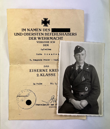 Urkunde Eisernes Kreuz 2. Klasse 1939, Panzerregiment 2, mit Trägerfoto - Militaria-Berlin