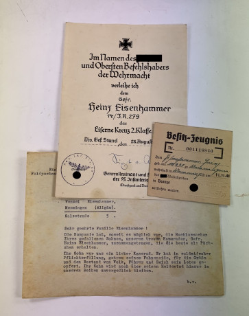 Urkunde Eisernes Kreuz 2. Klasse, Übersendungsschreiben und Besitzzeugnis SA Wehrabzeichen - Militaria-Berlin