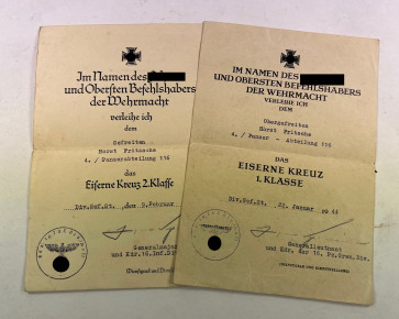 Urkunden Eisernes Kreuz 1. und 2. Klasse Panzer Abteilung 116 - Militaria-Berlin