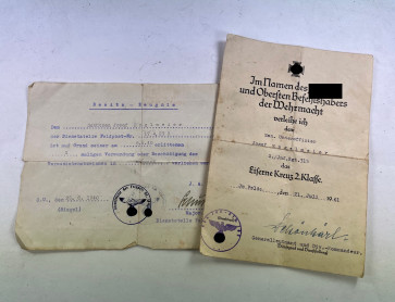Urkunden Eisernes Kreuz 2. Klasse 1939 + Besitzzeugnis Verwundetenabzeichen 1939 in Schwarz eines Sanitäters - Militaria-Berlin