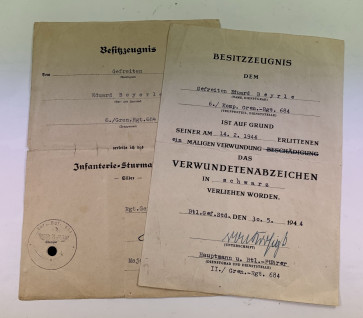 Urkunden Gruppe Grenadier - Militaria-Berlin
