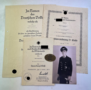 Urkunden Nachlass Spanienkreuz in Bronze, Kriegsmarine - Militaria-Berlin