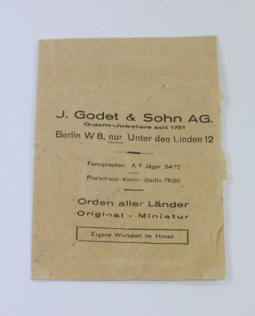 Verkaufstüte J. Godet & Sohn AG Ordens-Juweliere - Militaria-Berlin