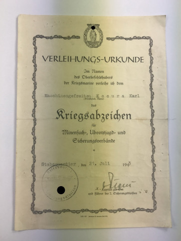 Verleihungs-Urkunde Minsucher - Militaria-Berlin