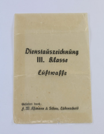 Verleihungstüte Dienstauszeichnung III. Klasse Luftwaffe, F.W. Aßmann & Söhne, Lüdenscheid - Militaria-Berlin