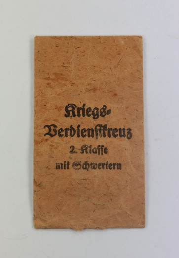Verleihungstüte Kriegsverdienstkreuz 2. Klasse mit Schwertern, Gottl. Fr. Kek & Sohn, Pforzheim - Militaria-Berlin
