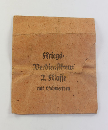 Verleihungstüte Kriegsverdienstkreuz 2. Klasse mit Schwertern, Karl Hansler Pforzheim - Militaria-Berlin