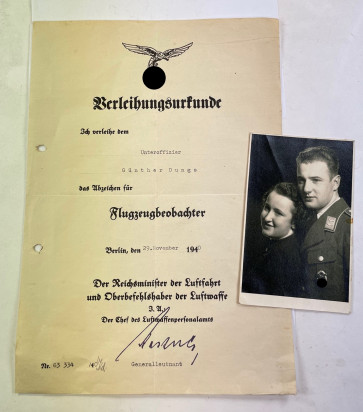 Verleihungsurkunde Beobachter Abzeichen - Militaria-Berlin