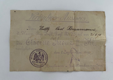 Vorläufiger Ausweis Eisernes Kreuz 2. Klasse 1914 - Militaria-Berlin