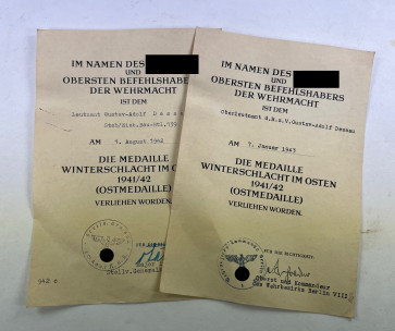 Zwei Urkunden Ostmedaille für einen Mann - Militaria-Berlin