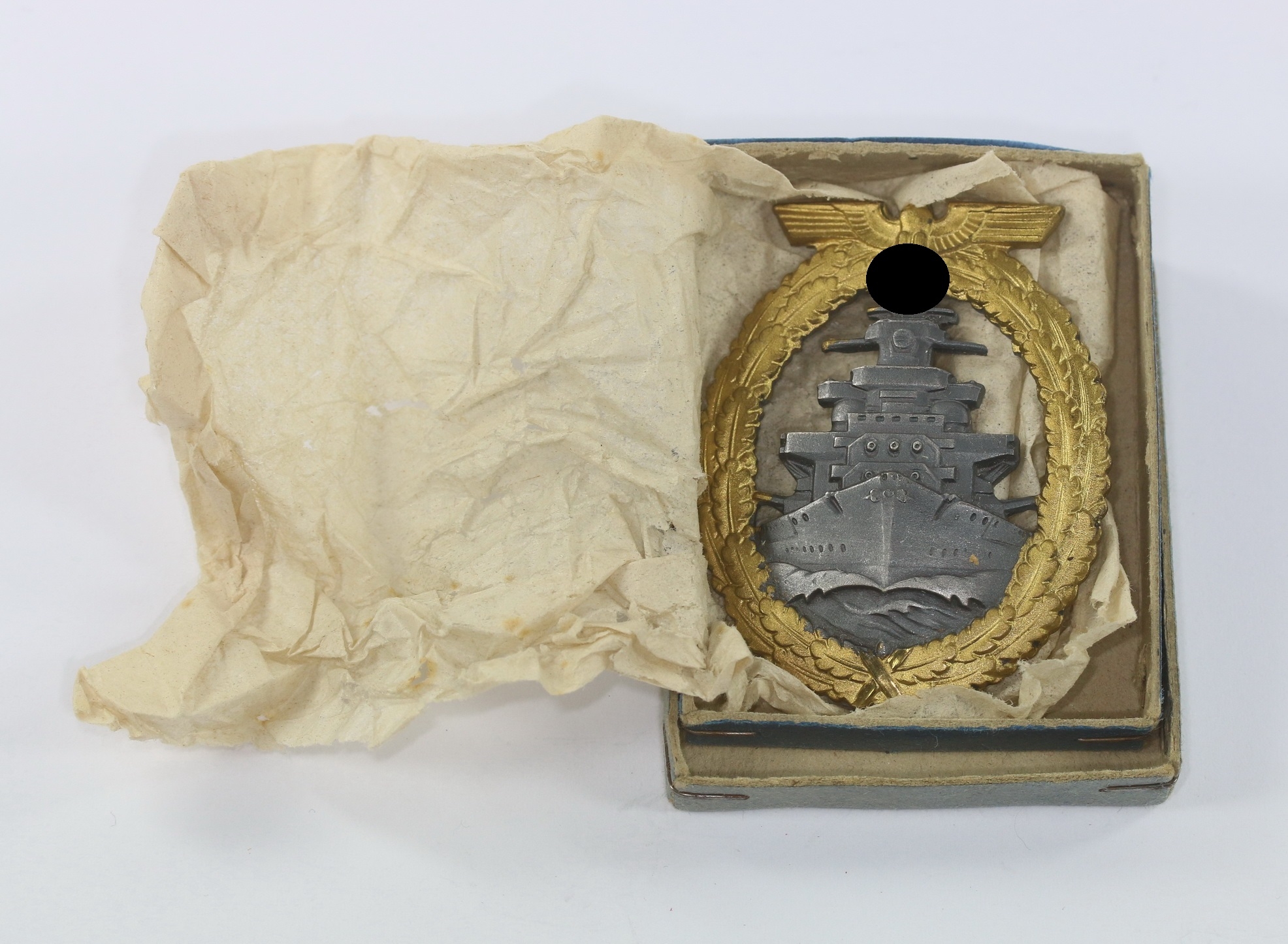  Flottenkriegsabzeichen, Hst. Schwerin (früh), in blauer Verleihungsschachtel – Bild 1