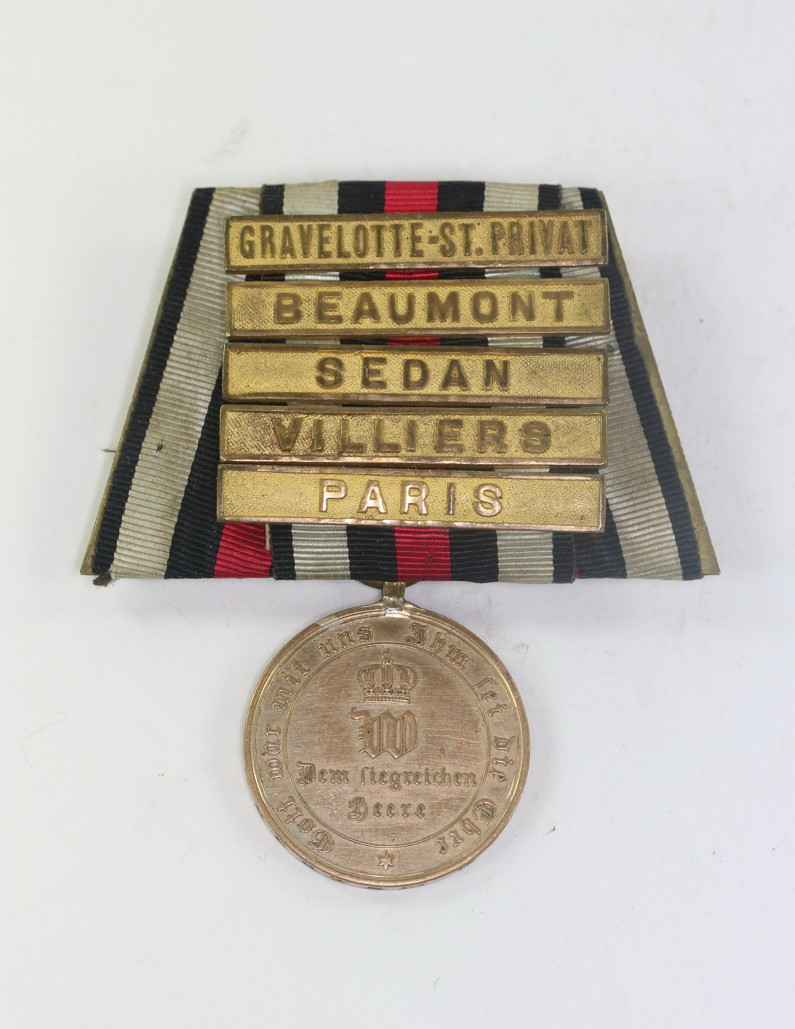  Preußen, Kriegsdenkmünze für Kämpfer 1870 mit 5 Gefechtsspangen und Randschrift, an Einzelspange – Bild 1