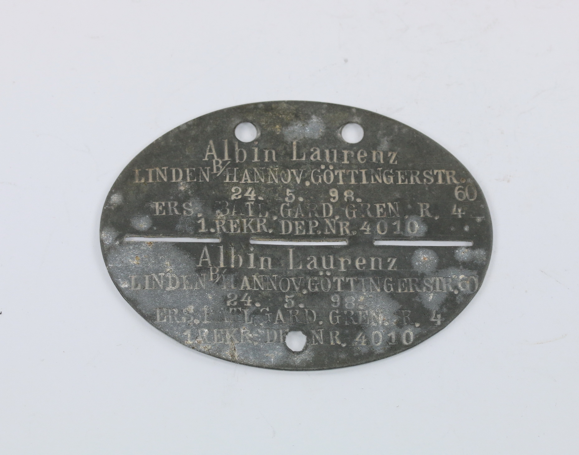 erkennungsmarke_1 Erkennungsmarke, 1. Weltkrieg, Garde Grenadierregiment 4 – Bild 1