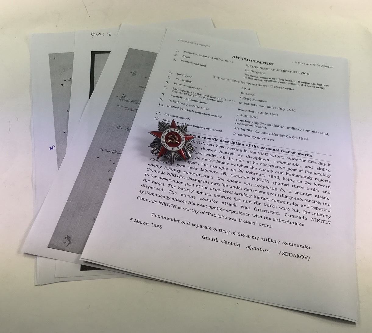 Sowjetunion, Orden des Vaterländischen Krieges 2. Klasse mit Archiv Material – Bild 1