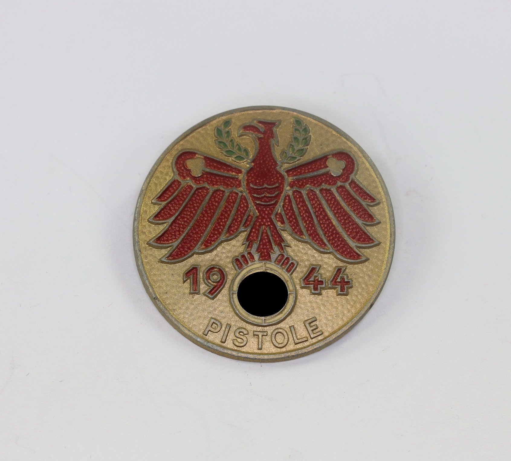 Tiroler Standschützen Abzeichen, Pistole 1944 in Gold, Hst. O.Poellath Schrobenhausen – Bild 1