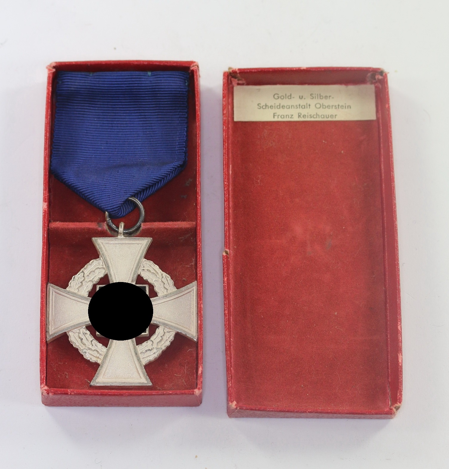  Treudienstehrenzeichen in Silber (25 Jahre), im Etui Gold- u. Silber- Scheideanstalt Oberstein Franz Reichhauer – Bild 1