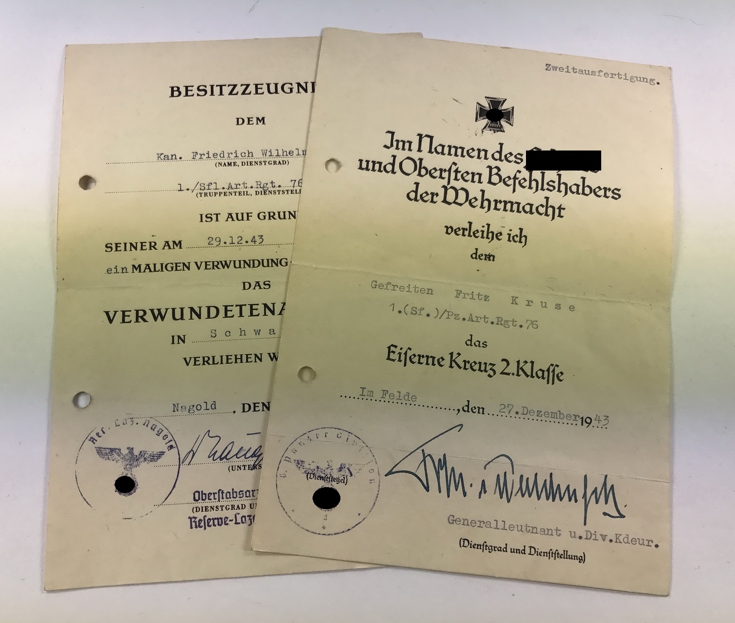 urkunden_eisernes_kreuz_2 Urkunden Panzerartillerie Regiment 76 – Bild 1