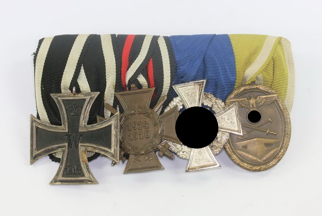Ordensschnalle 4X, EK-2 1914, EFK, TDE 25, Schutzwall Medaille (1) Ordensschnalle 4X, EK-2 1914, EFK, TDE 25, Schutzwall Medaille – Bild 1