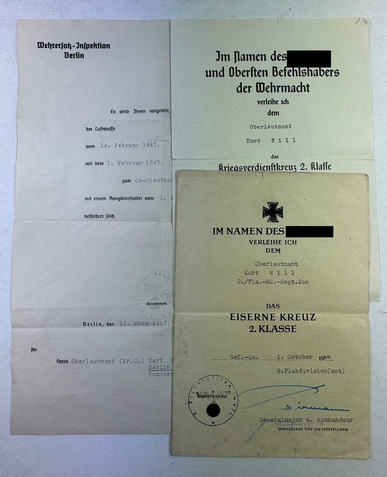 Urkunden Gruppe Flak-MG.-Regiment 200 (Fla.-MG-Regt (1) Urkunden Gruppe Flak-MG.-Regiment 200 (Fla.-MG-Regt.200) – Bild 1