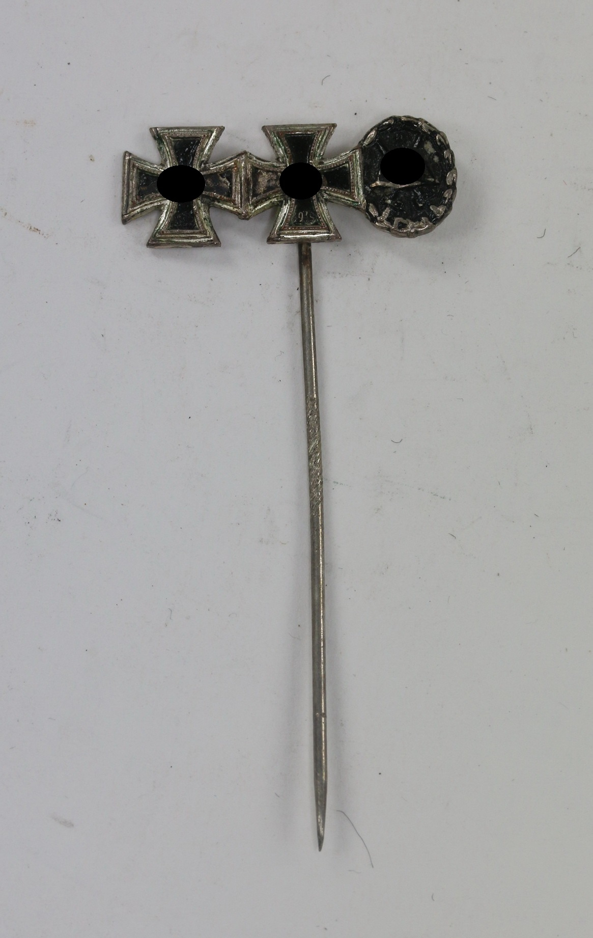 9 MM Miniatur EK-1, EK-2, Verwundetenabzeichen Schwarz, Hst. L/21 (Förster & barth, Pforzheim) – Bild 1