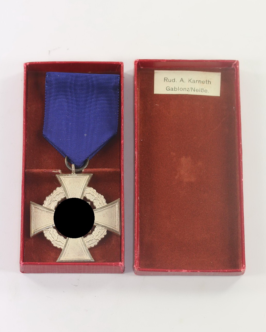 Treudienstehrenzeichen in Silber für 25 Jahre, im Etui Rud. A. Karneth GablonzNeiße (1) Treudienstehrenzeichen in Silber für 25 Jahre, im Etui Rud. A. Karneth Gablonz/Neiße – Bild 1