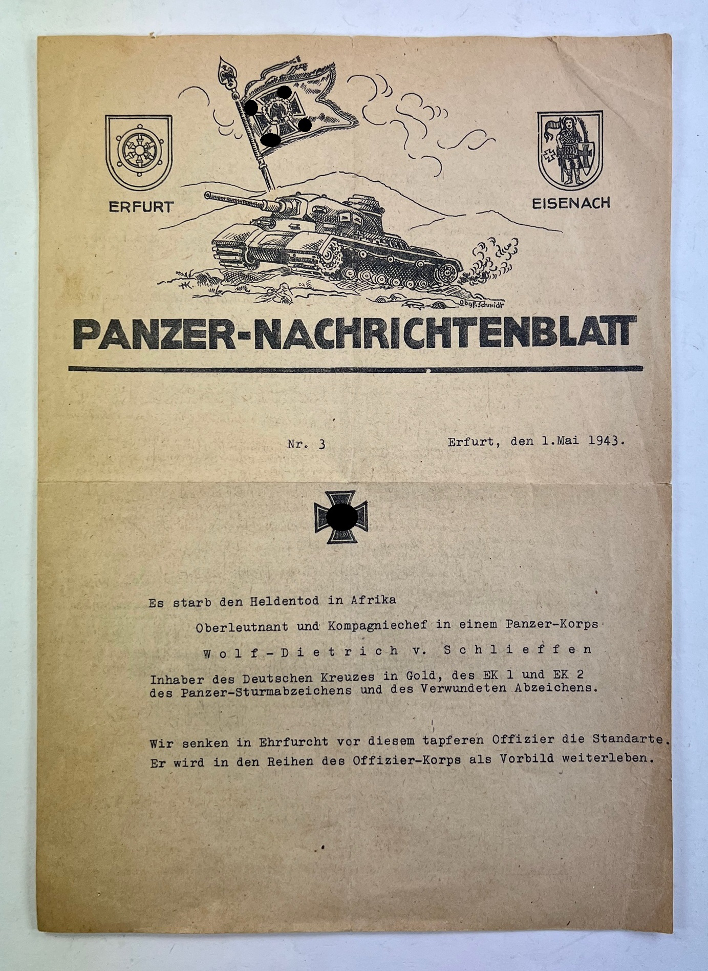 Panzer Regiment 1 (Erfurt), Panzer-Nachrichtenblatt 1. Mai 1943 Nr.3 – Bild 1