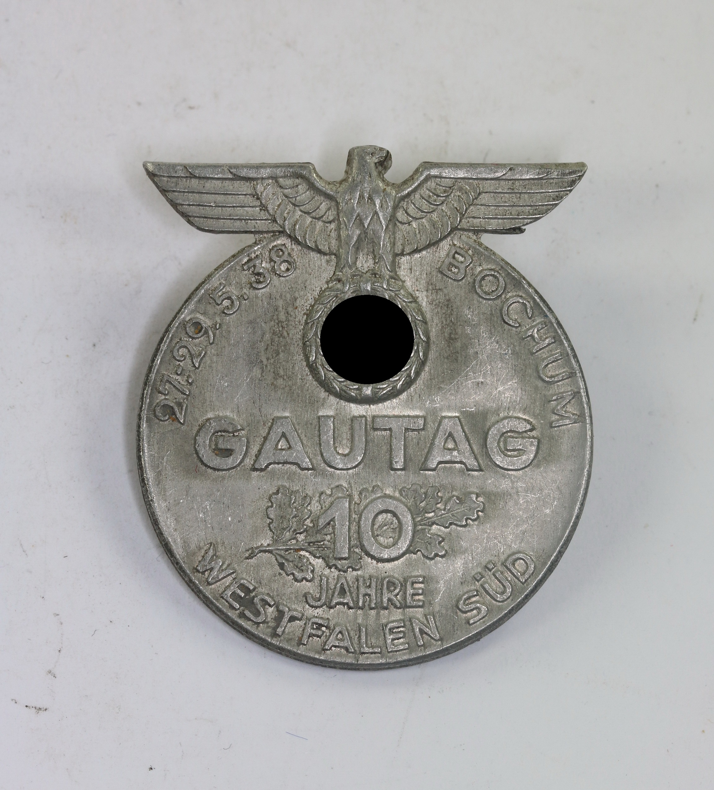 Abzeichen, 27.-29.5.38 Bochum Gautag 10 Jahre Westfalen Süd, Hst. Pleuger & Voss Lüdenscheid – Bild 1