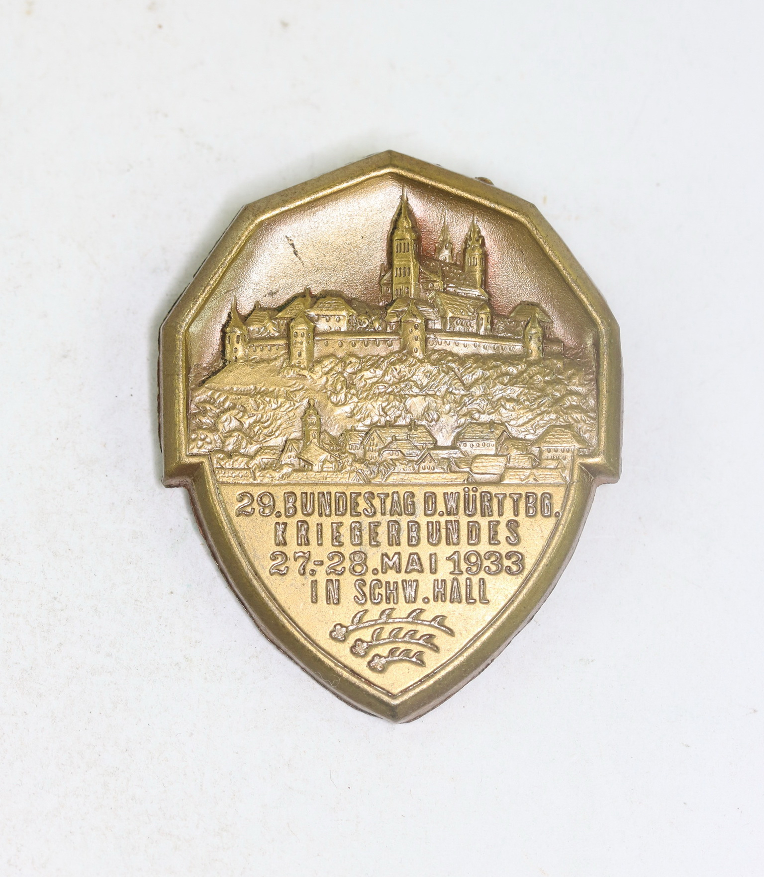 Abzeichen, 29. Bundestag d. Württbg. Kriegerbundes 27.28.Mai 1933 in Schw. Hall, Hst. Ad. Schwerte Abzeichenfabrik Stuttgart – Bild 1