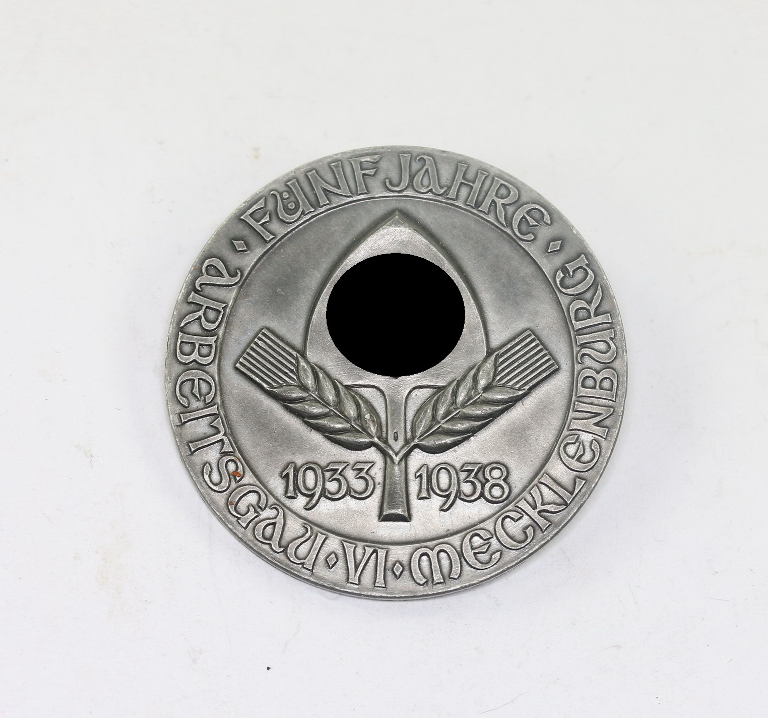Abzeichen, Fünf Jahre Arbeitsgau VI Mecklenburg 1933 1938, Hst. Paulmann & Crone Lüdenscheid – Bild 1