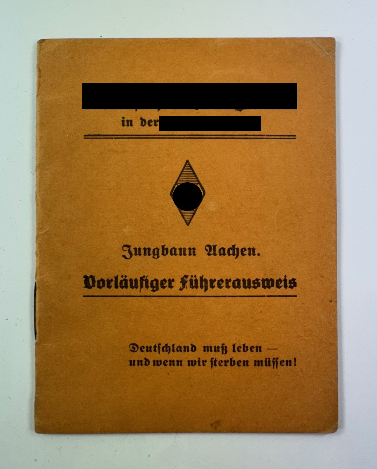 Deutsches Jungvolk (DJ), Vorläufiger Führerausweis Jungbann Achen – Bild 1