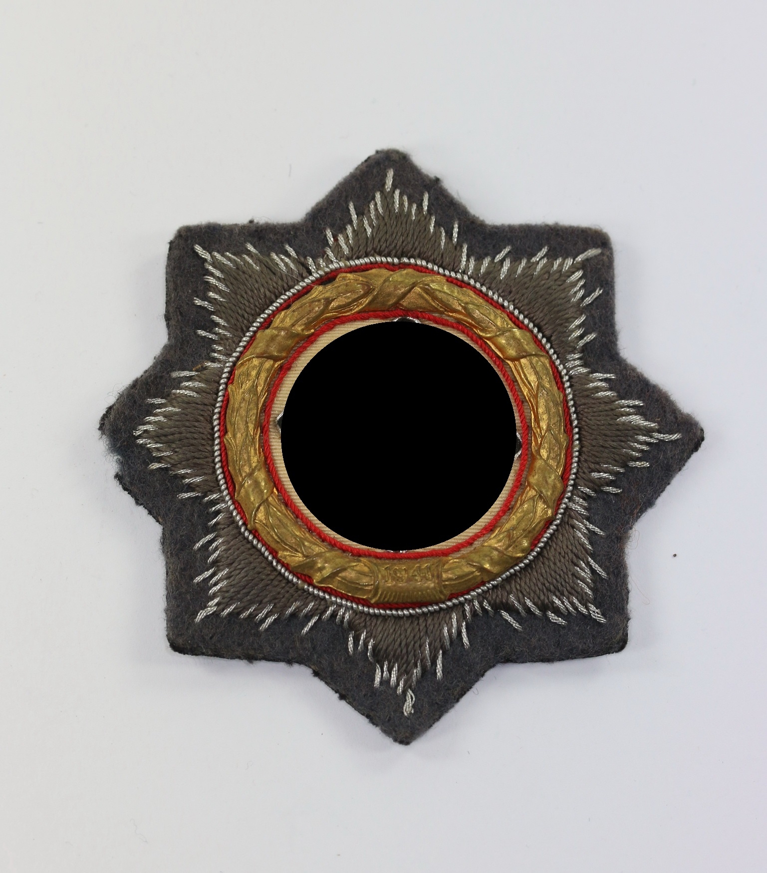 Deutsches Kreuz in Gold auf Luftwaffen Stoff, Hst. HS – Bild 1