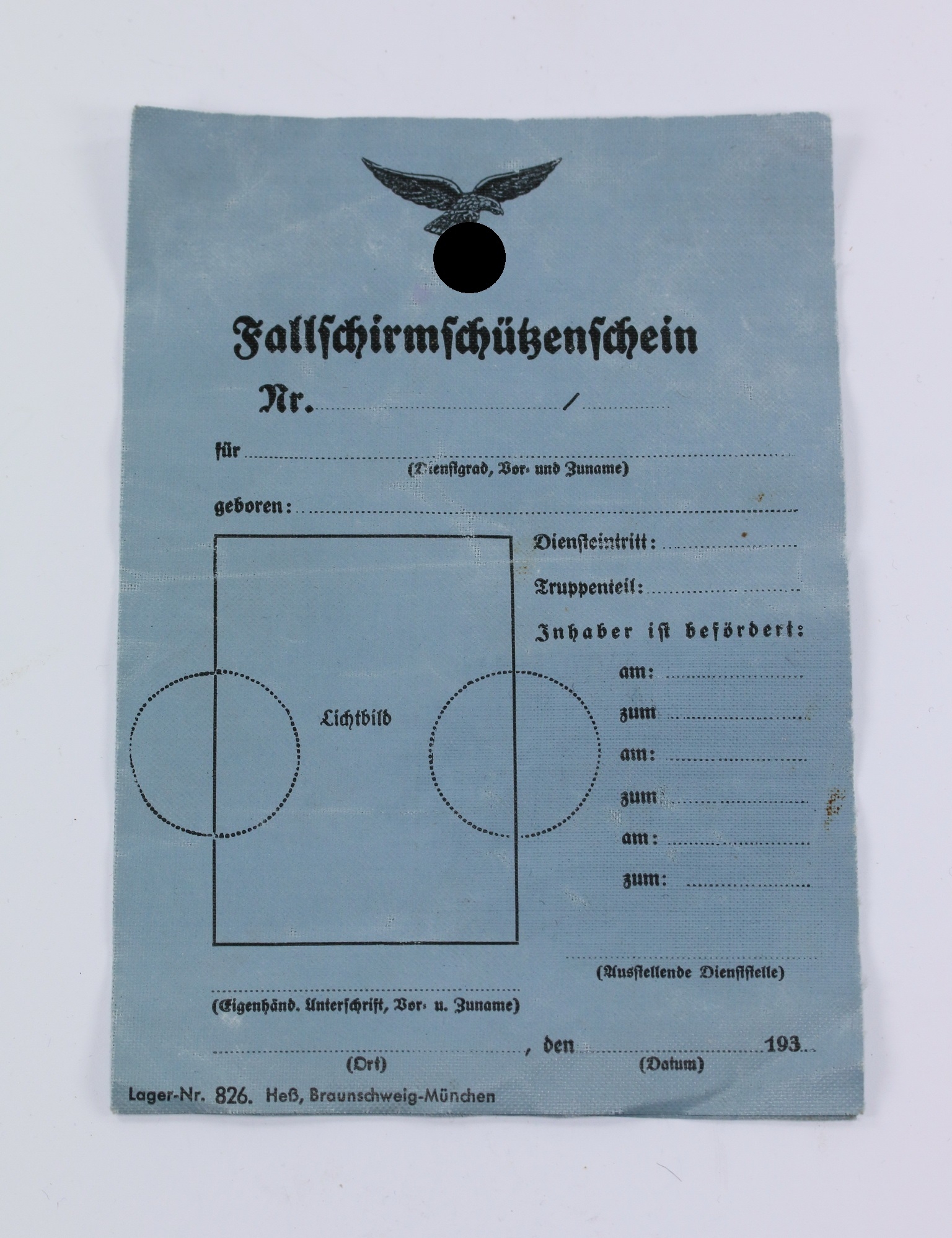 fallschirmschuetzenschein_1__1 Luftwaffe, Fallschirmschützenschein (blanko) – Bild 1