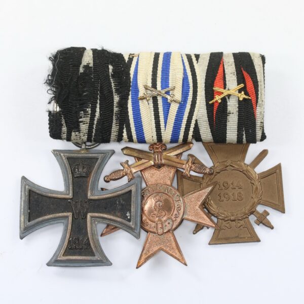 Ordenschnalle, Eisernes Kreuz 2. Klasse 1914, Bayern Militärverdienstkreuz 3. Klasse mit Schwertern, Ehrenkreuz für Frontkämpfer