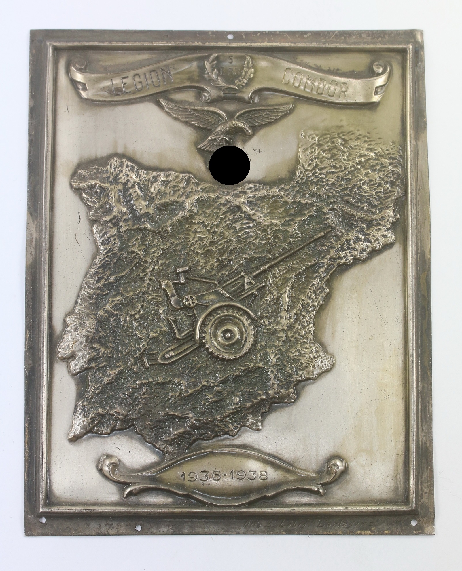 legion_condor_erinnerungsplakette_der_5 Legion Condor, Erinnerungsplakette der 5.Flakabteilung 88 - Otto B. Löbig Cartagena – Bild 1