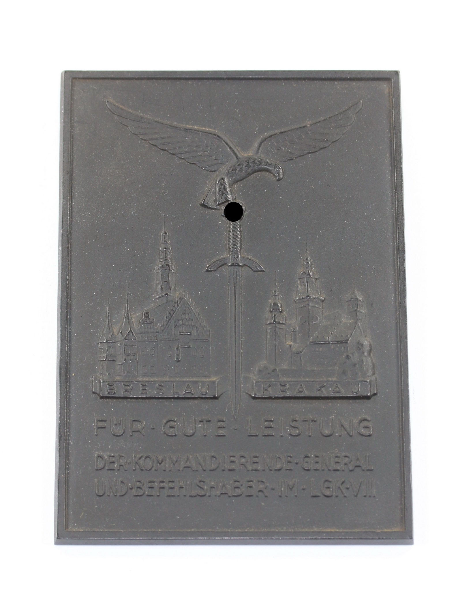  Luftwaffe, nichttragbarer Ehrenschild - Für gute Leistungen Der kommandierende General und Befehlshaber im LGK VIII Breslau Krakau – Bild 1