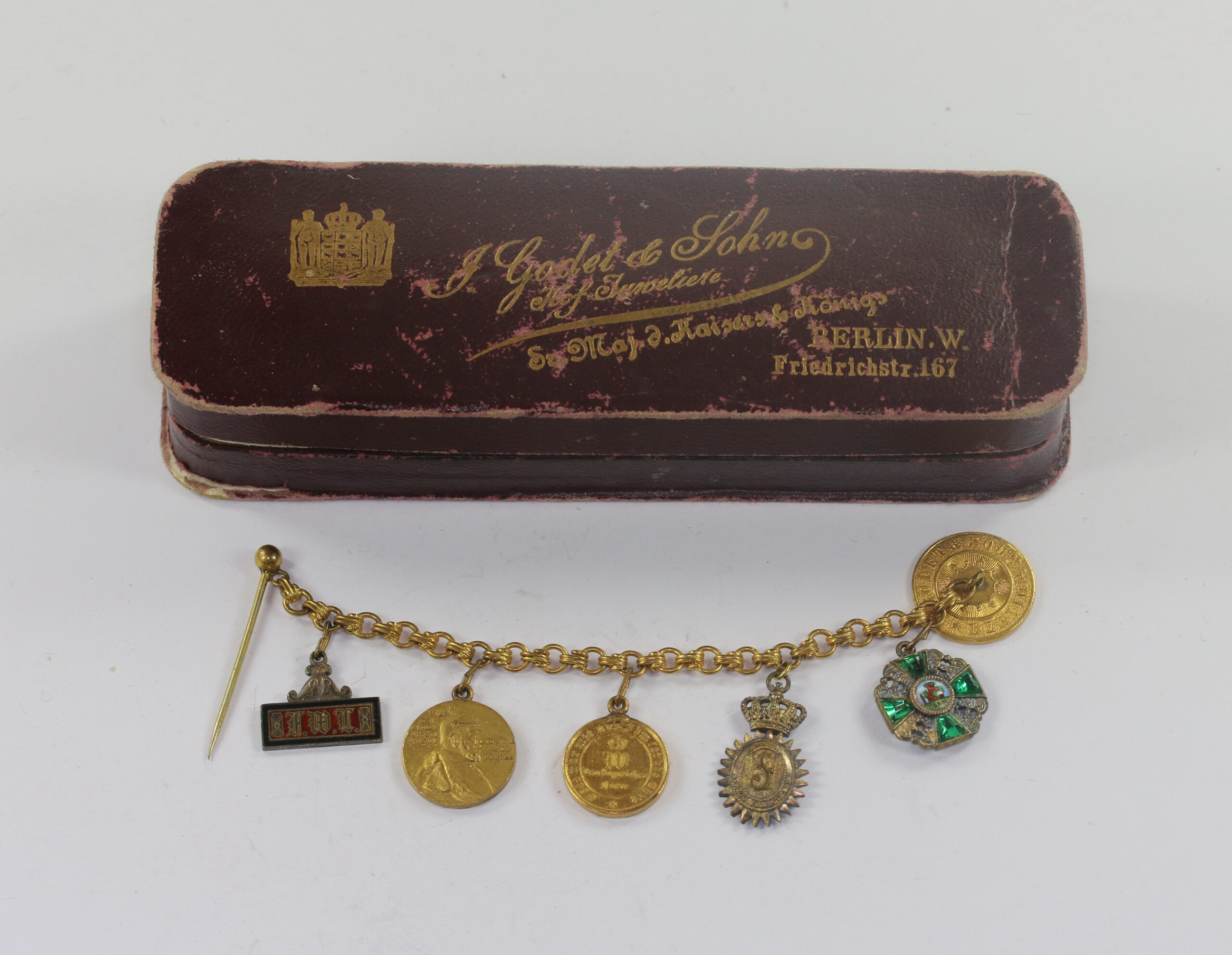 Miniaturenkette 5X, im Etui J. Godet & Sohn Hof Juweliere Se. Maj. d. Kaisers & Königs Berlin W. Friedrichstr. 167 – Bild 1