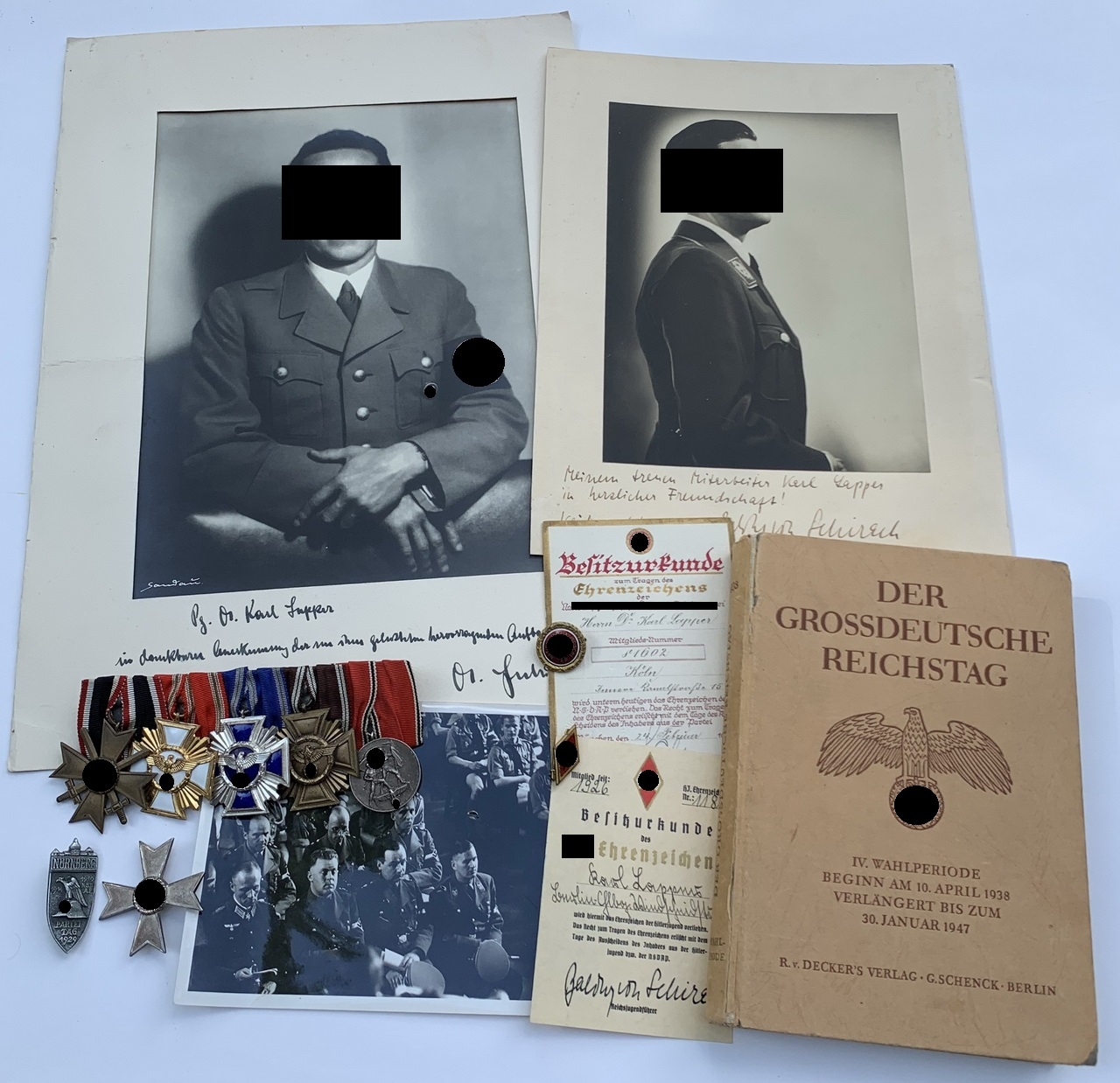 Nachlass Dr. Lapper, NSDAP Dienstauszeichnung Gold, Parteiabzeichen Gold, etc. – Bild 1