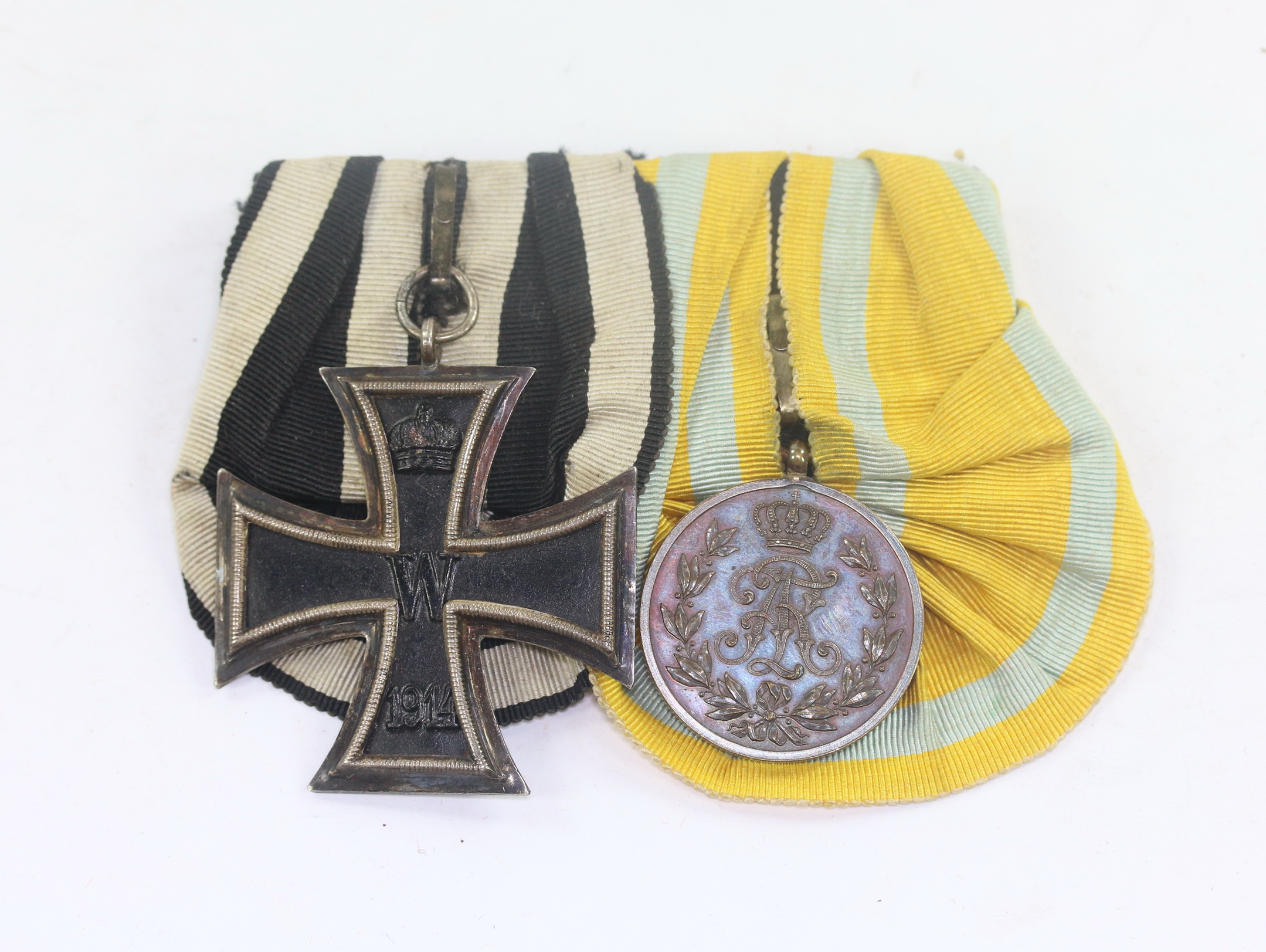 ordenschnalle_2x_1__16 Ordenschnalle 2X, EK-2 1914, Friedrich August Medaille – Bild 1